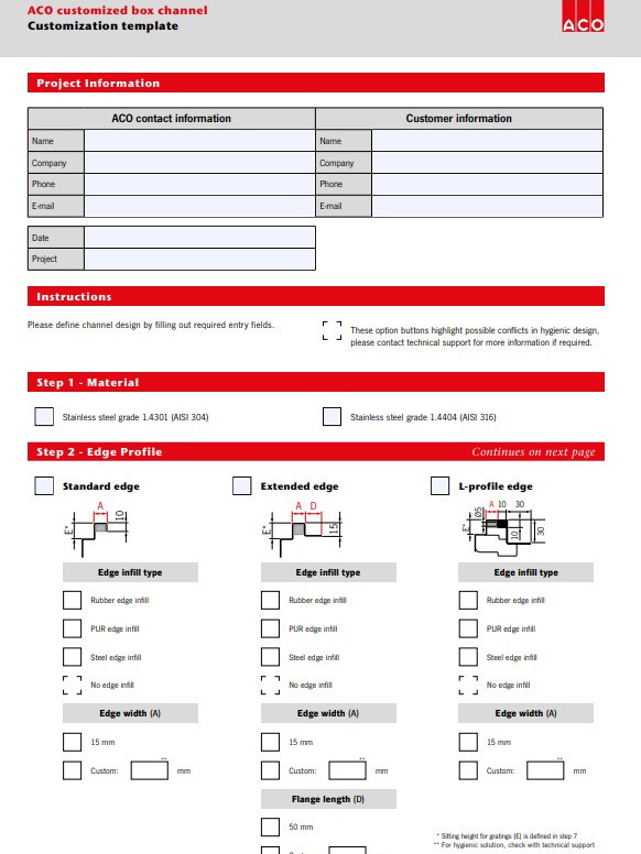 Product specification sheets